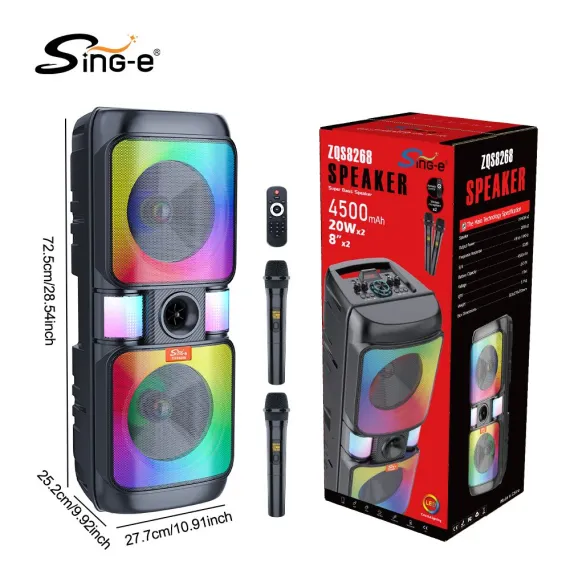 Boxă Portabilă Bluetooth cu 2 Microfoane – 9W, Baterie 3600mAh, Sistem Karaoke Wireless pentru Petreceri