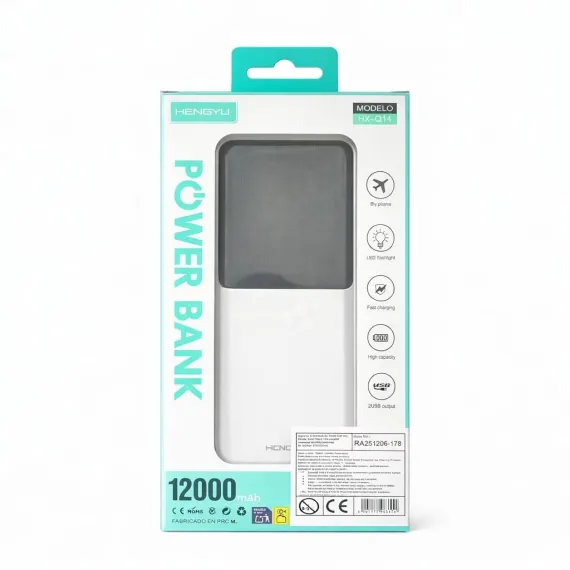 Baterie externă de 12.000 mAh, cu cabluri integrate, afișaj LED și încărcare 2,1 A